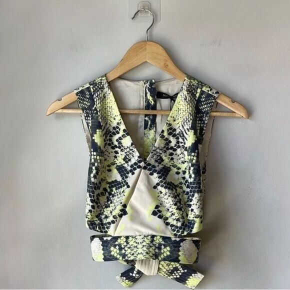NWT Marciano Y2K Guess Python Print Crop Wrap Top Green Size 44 - Picture 2 of 8